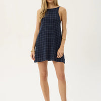 AFENDS SAMMY SEERSUCKER MINI DRESS - THEA MIDNIGHT CHECK