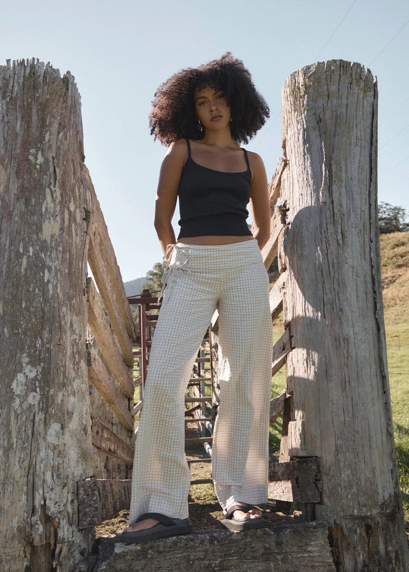 AFENDS SOFIA WIDE LEG PANT - REVERB MOONBEAM CHECK