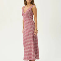 AFENDS TULLY SEERSUCKER MAXI DRESS - BASE BURGUNDY CHECK