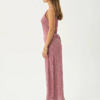 AFENDS TULLY SEERSUCKER MAXI DRESS - BASE BURGUNDY CHECK