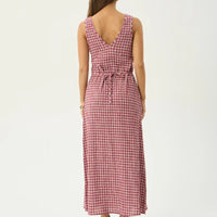AFENDS TULLY SEERSUCKER MAXI DRESS - BASE BURGUNDY CHECK