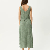 AFENDS TULLY SEERSUCKER MAXI DRESS - BASE DEEP GREEN CHECK