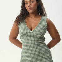 AFENDS TULLY SEERSUCKER MAXI DRESS - BASE DEEP GREEN CHECK