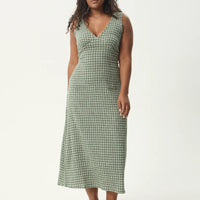 AFENDS TULLY SEERSUCKER MAXI DRESS - BASE DEEP GREEN CHECK