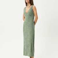 AFENDS TULLY SEERSUCKER MAXI DRESS - BASE DEEP GREEN CHECK