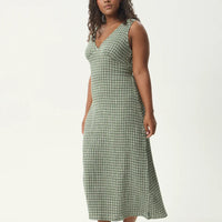 AFENDS TULLY SEERSUCKER MAXI DRESS - BASE DEEP GREEN CHECK
