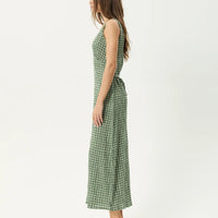 AFENDS TULLY SEERSUCKER MAXI DRESS - BASE DEEP GREEN CHECK