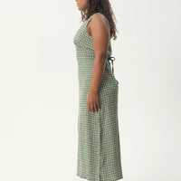 AFENDS TULLY SEERSUCKER MAXI DRESS - BASE DEEP GREEN CHECK
