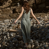 AFENDS TULLY SEERSUCKER MAXI DRESS - BASE DEEP GREEN CHECK