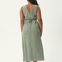 AFENDS TULLY SEERSUCKER MAXI DRESS - BASE DEEP GREEN CHECK