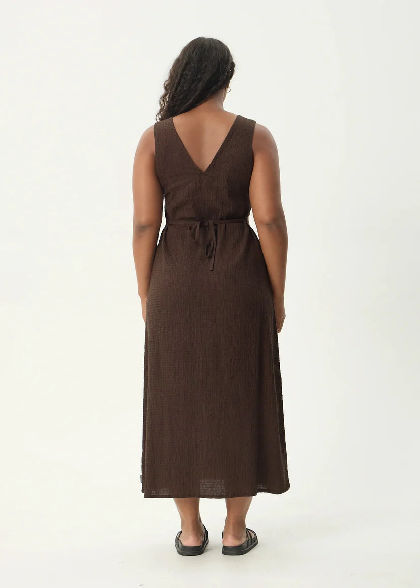AFENDS TULLY - SEERSUCKER MAXI DRESS - COFFEE