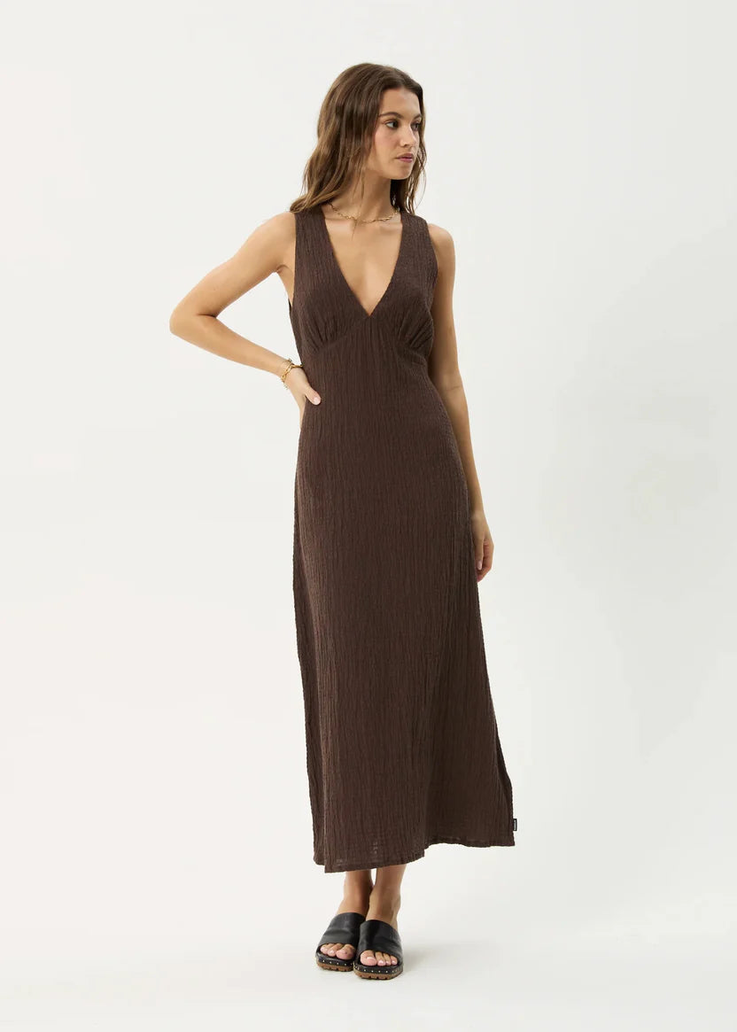 AFENDS TULLY - SEERSUCKER MAXI DRESS - COFFEE