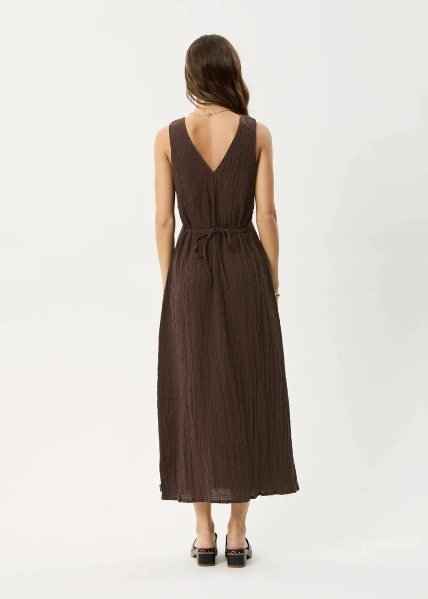 AFENDS TULLY - SEERSUCKER MAXI DRESS - COFFEE