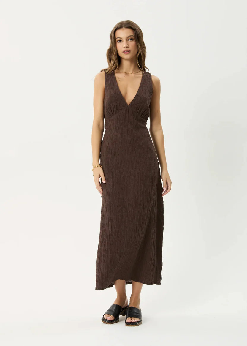 AFENDS TULLY - SEERSUCKER MAXI DRESS - COFFEE