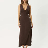 AFENDS TULLY - SEERSUCKER MAXI DRESS - COFFEE