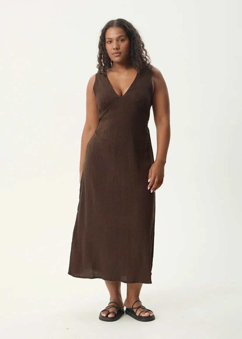 AFENDS TULLY - SEERSUCKER MAXI DRESS - COFFEE