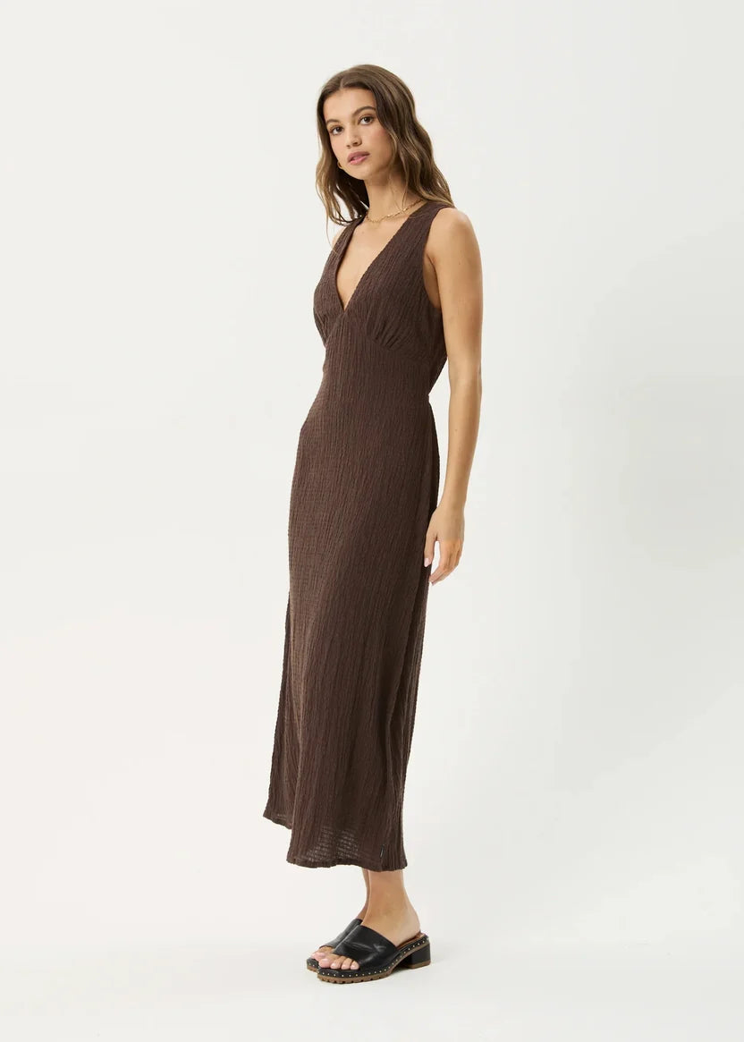AFENDS TULLY - SEERSUCKER MAXI DRESS - COFFEE