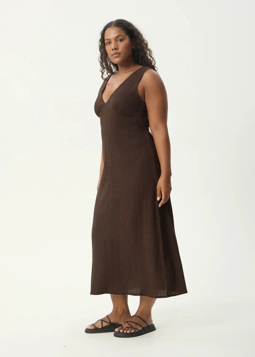 AFENDS TULLY - SEERSUCKER MAXI DRESS - COFFEE