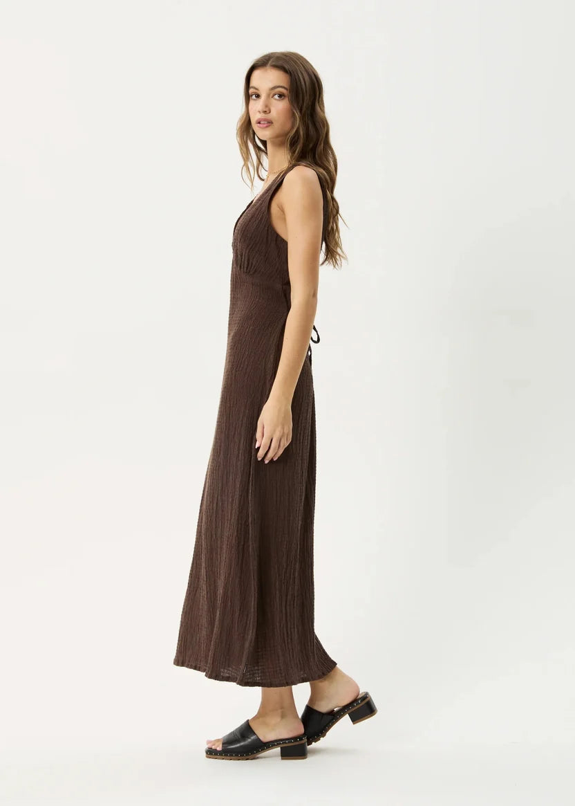 AFENDS TULLY - SEERSUCKER MAXI DRESS - COFFEE