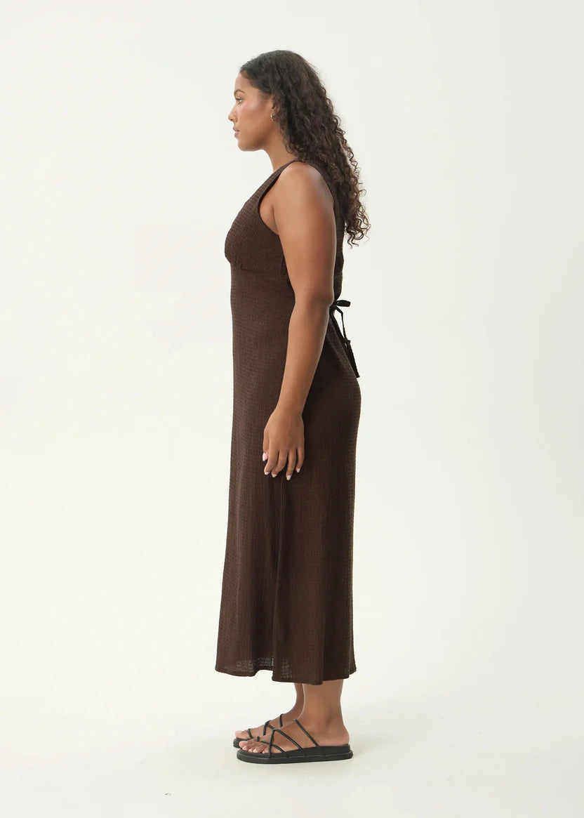 AFENDS TULLY - SEERSUCKER MAXI DRESS - COFFEE