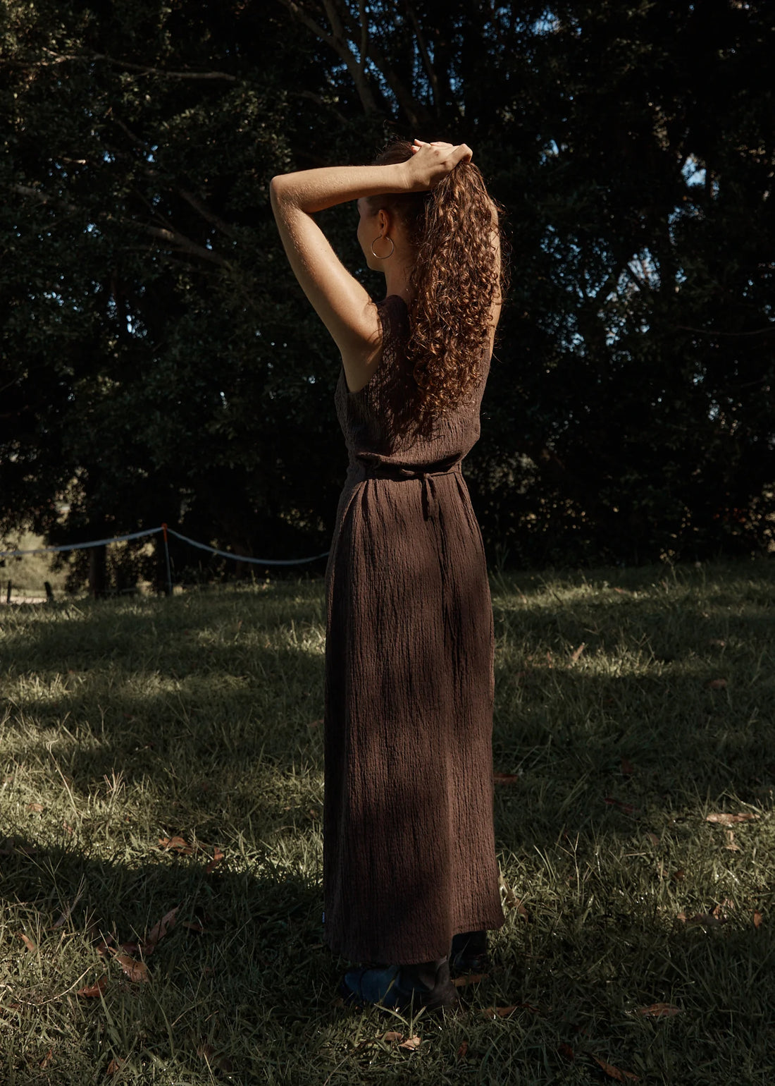 AFENDS TULLY - SEERSUCKER MAXI DRESS - COFFEE