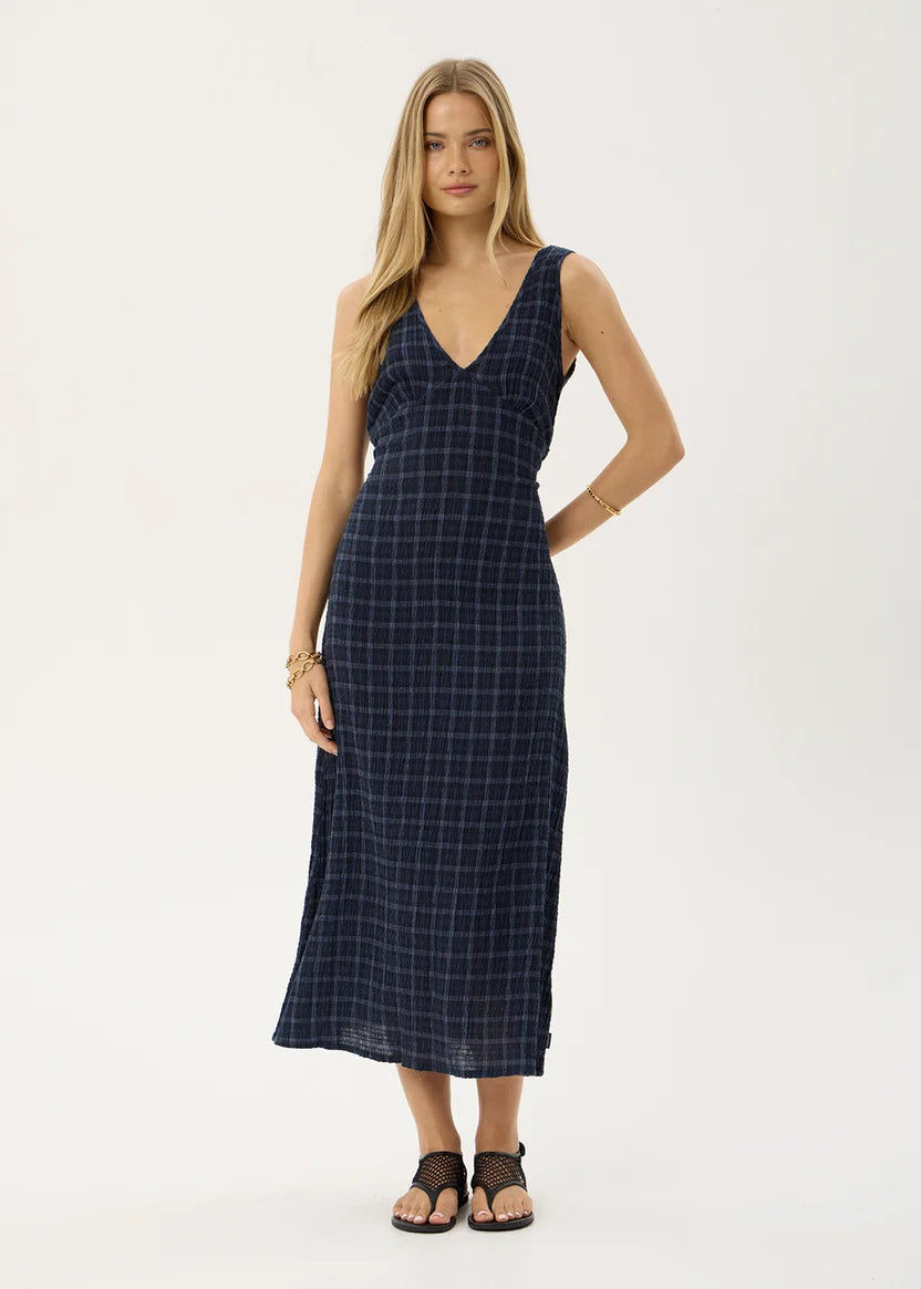 AFENDS TULLY SEERSUCKER MAXI DRESS - THEA MIDNIGHT CHECK