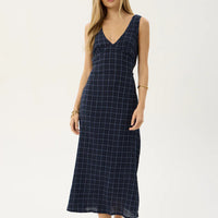 AFENDS TULLY SEERSUCKER MAXI DRESS - THEA MIDNIGHT CHECK