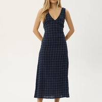AFENDS TULLY SEERSUCKER MAXI DRESS - THEA MIDNIGHT CHECK