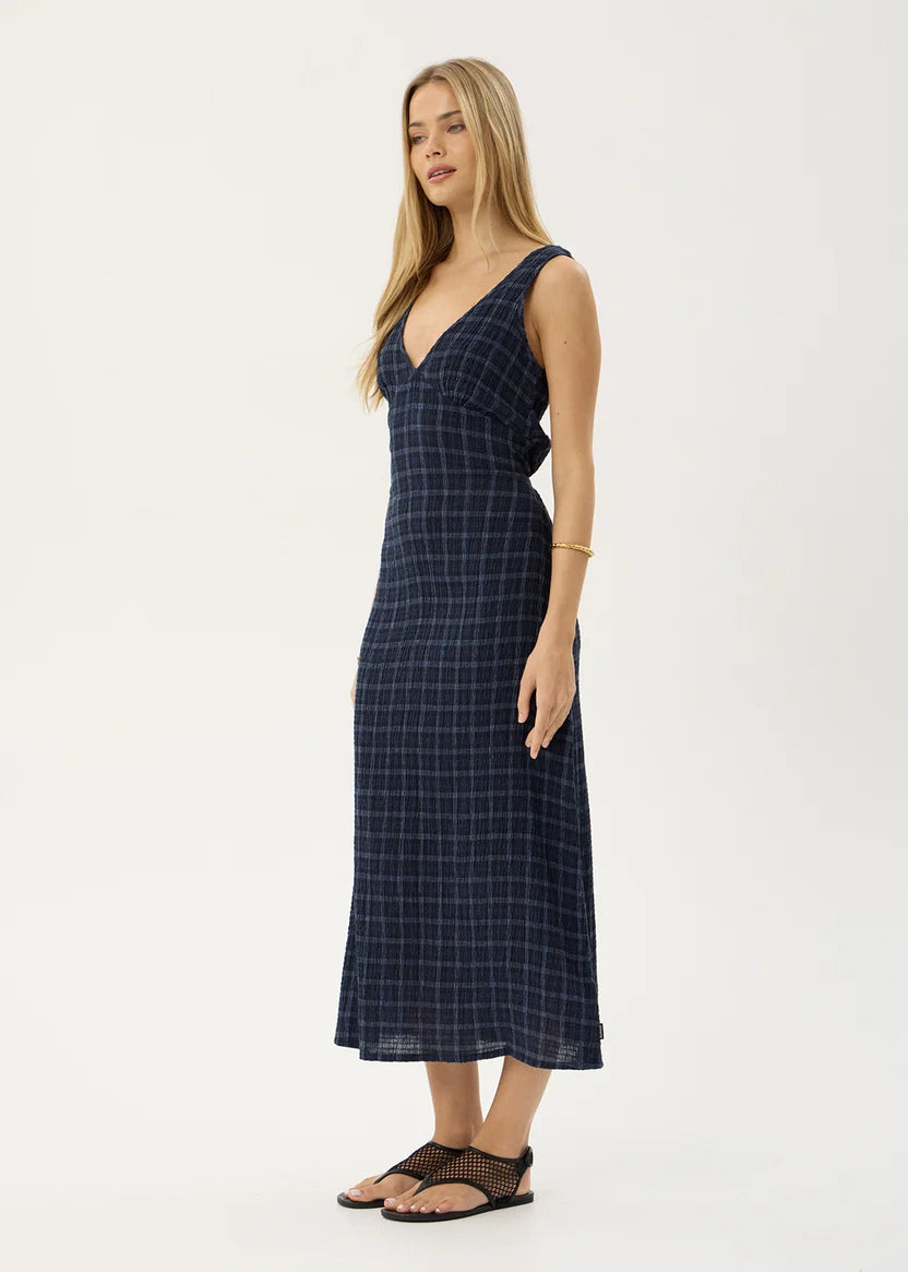 AFENDS TULLY SEERSUCKER MAXI DRESS - THEA MIDNIGHT CHECK