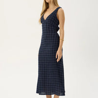 AFENDS TULLY SEERSUCKER MAXI DRESS - THEA MIDNIGHT CHECK