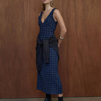 AFENDS TULLY SEERSUCKER MAXI DRESS - THEA MIDNIGHT CHECK