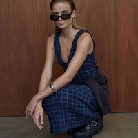 AFENDS TULLY SEERSUCKER MAXI DRESS - THEA MIDNIGHT CHECK