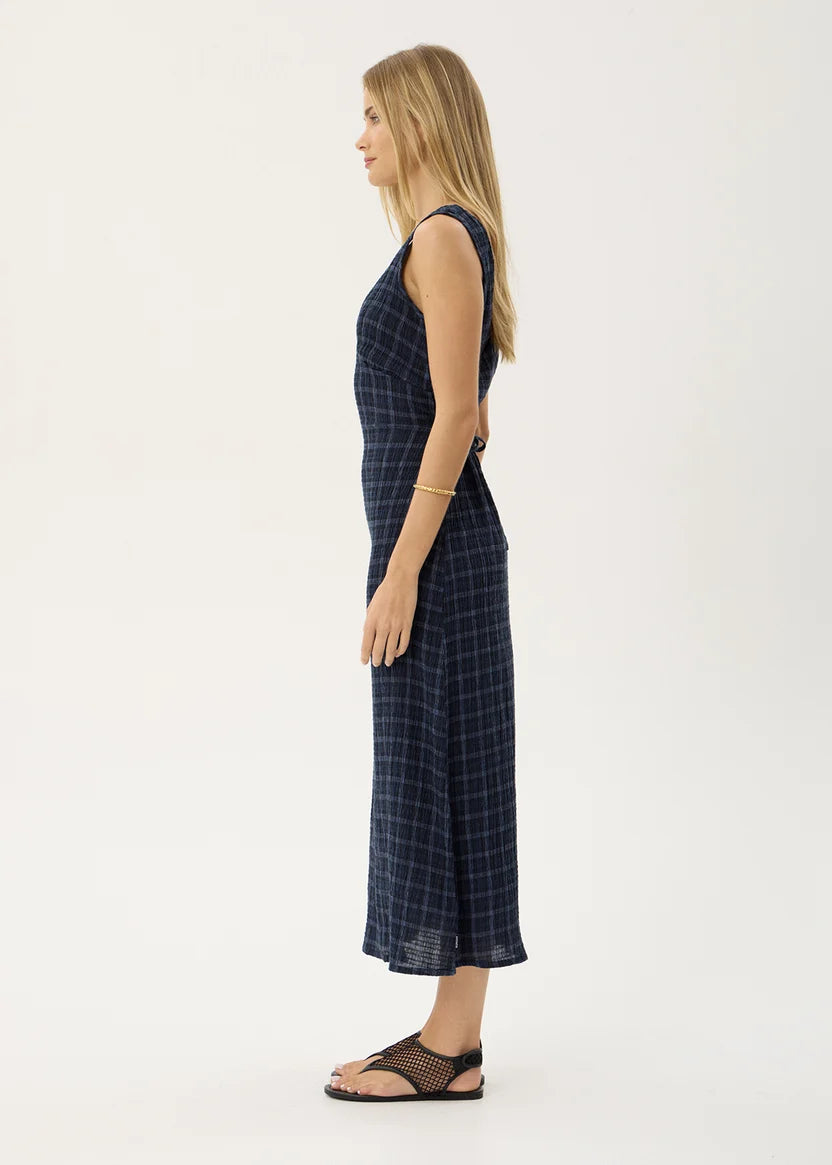 AFENDS TULLY SEERSUCKER MAXI DRESS - THEA MIDNIGHT CHECK
