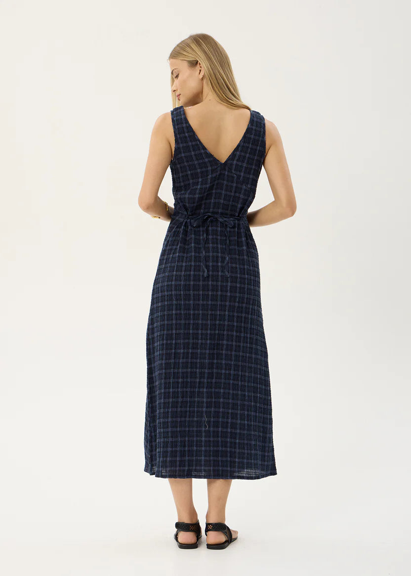 AFENDS TULLY SEERSUCKER MAXI DRESS - THEA MIDNIGHT CHECK
