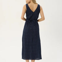 AFENDS TULLY SEERSUCKER MAXI DRESS - THEA MIDNIGHT CHECK