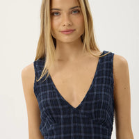 AFENDS TULLY SEERSUCKER MAXI DRESS - THEA MIDNIGHT CHECK