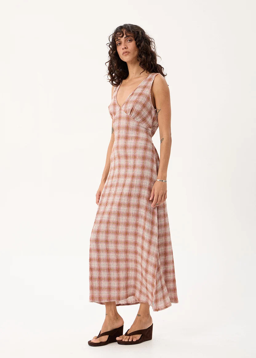 AFENDS TULLY SEERSUCKER MAXI DRESS - DESERT CHECK