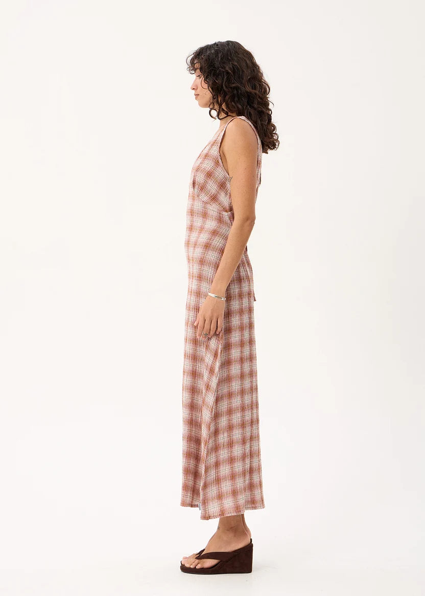 AFENDS TULLY SEERSUCKER MAXI DRESS - DESERT CHECK