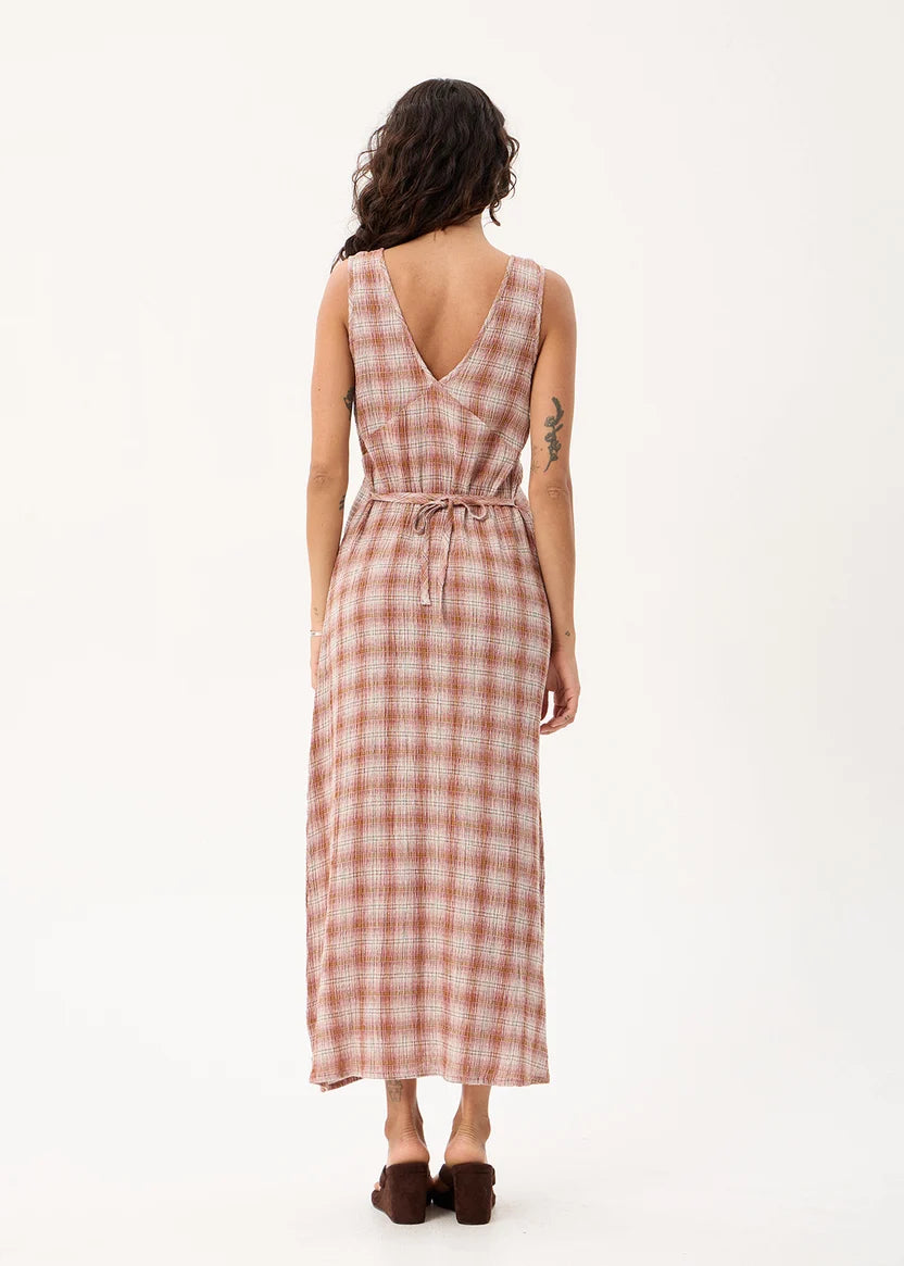 AFENDS TULLY SEERSUCKER MAXI DRESS - DESERT CHECK