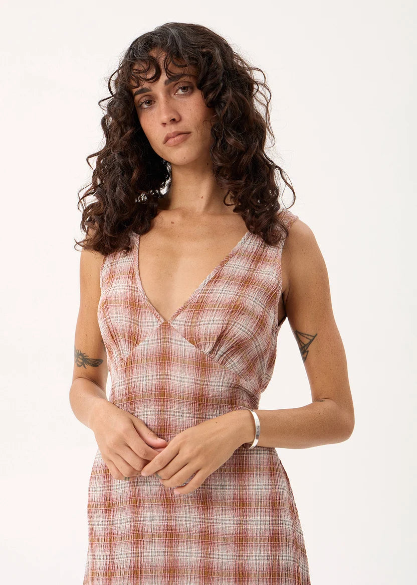 AFENDS TULLY SEERSUCKER MAXI DRESS - DESERT CHECK