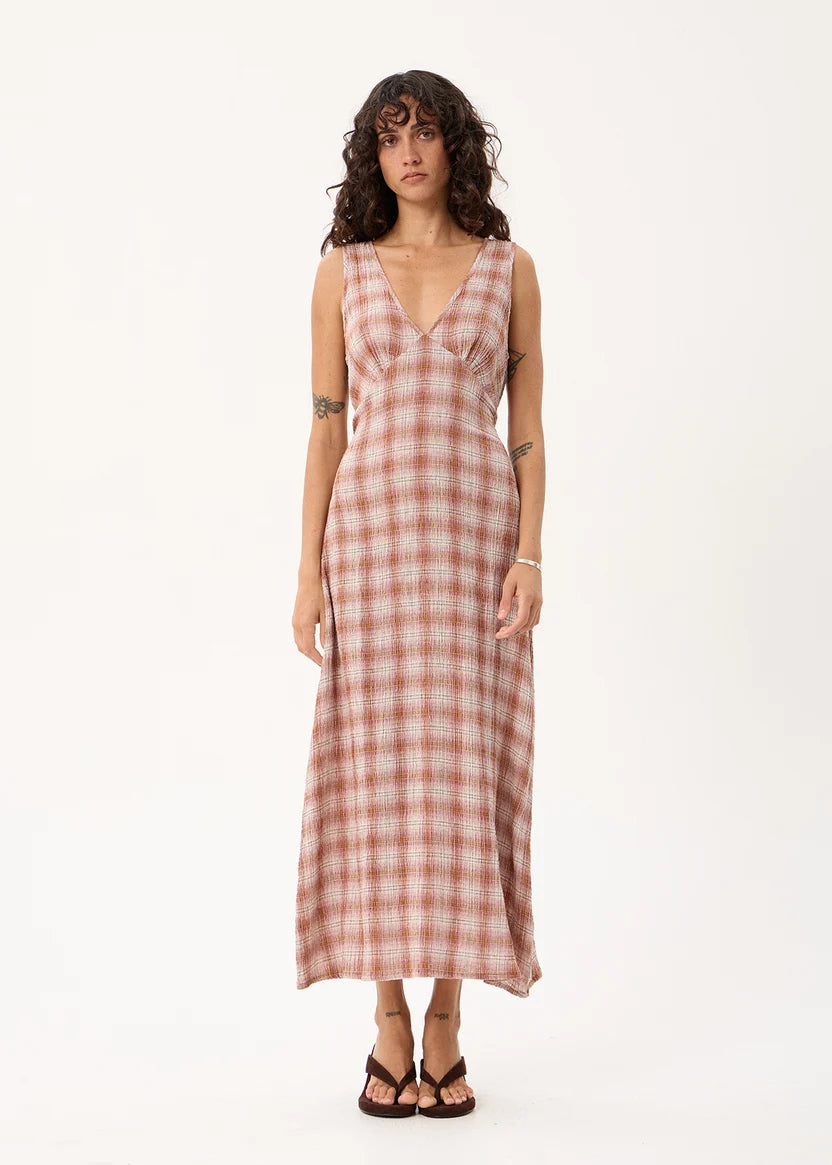 AFENDS TULLY SEERSUCKER MAXI DRESS - DESERT CHECK