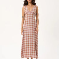 AFENDS TULLY SEERSUCKER MAXI DRESS - DESERT CHECK
