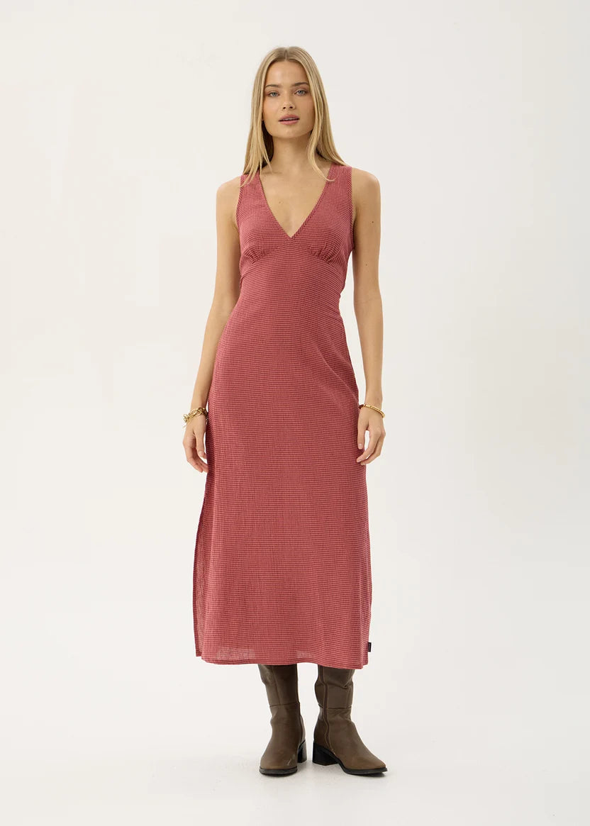 AFENDS TULLY SEERSUCKER MAXI DRESS - INDY ROSE CHECK