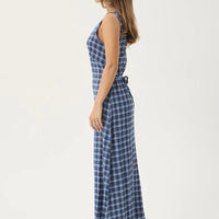 AFENDS TULLY SEERSUCKER MAXI DRESS - MOUNTAINS NAVY RED CHECK