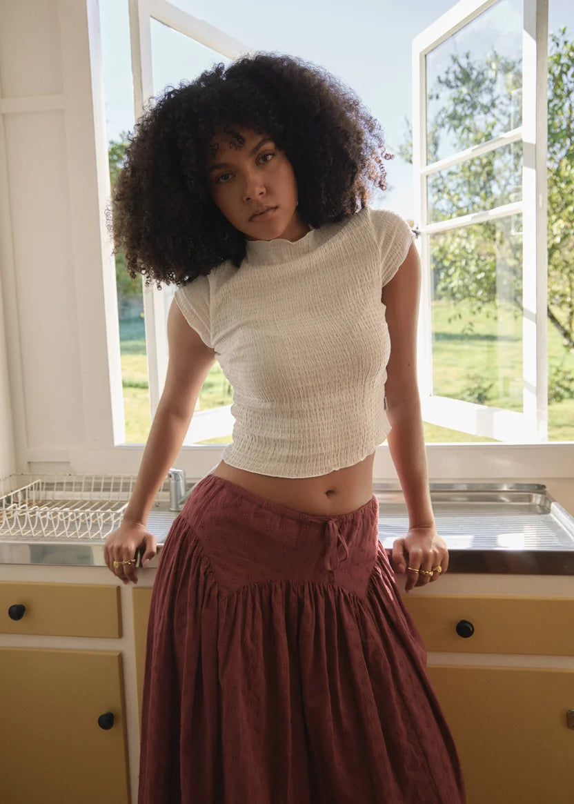 AFENDS WREN SEERSUCKER TOP - OFF WHITE