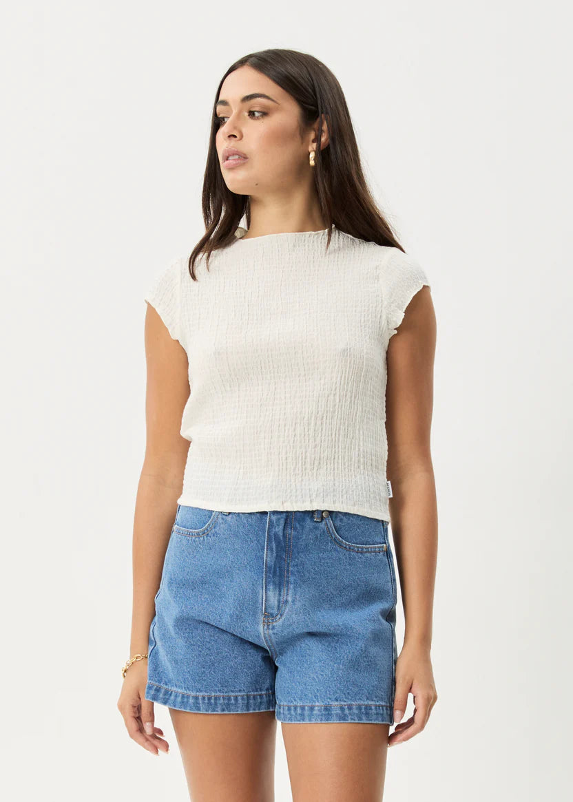 AFENDS WREN SEERSUCKER TOP - OFF WHITE