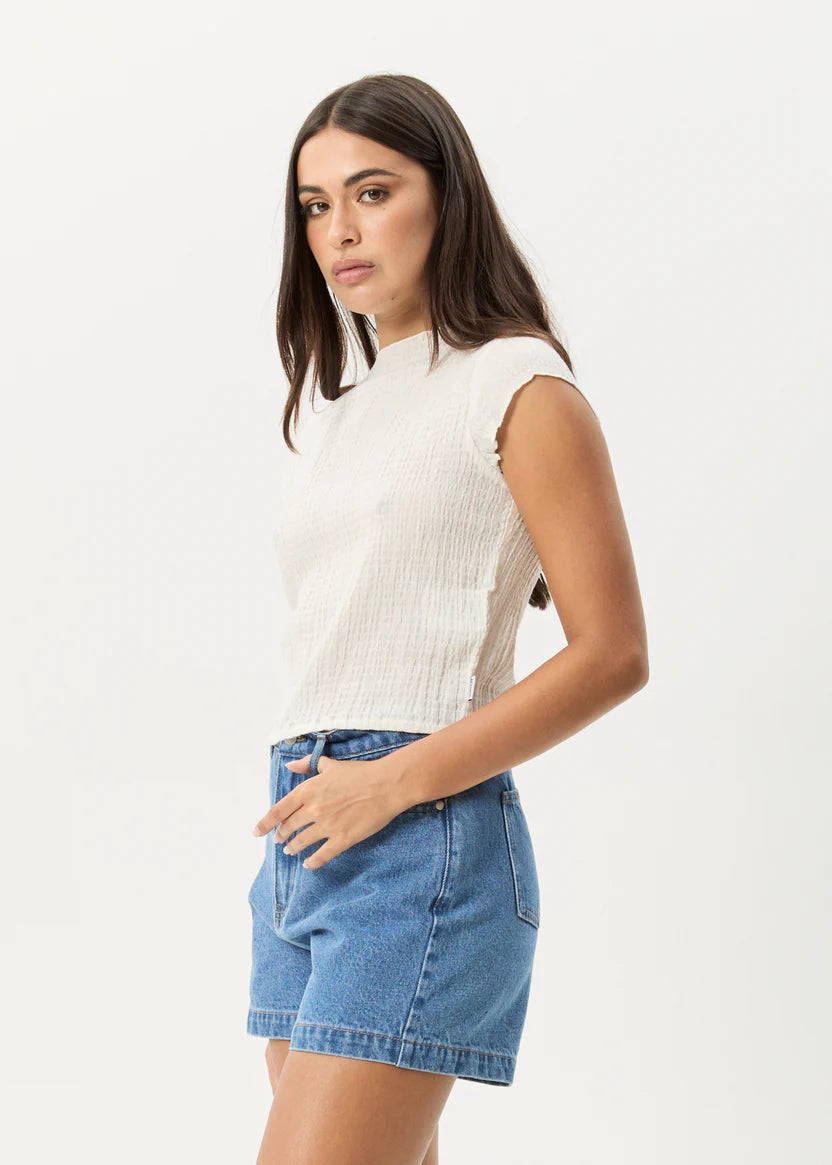AFENDS WREN SEERSUCKER TOP - OFF WHITE