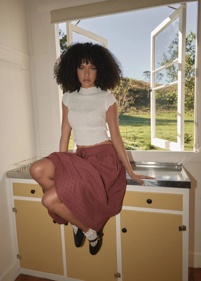 AFENDS WREN SEERSUCKER TOP - OFF WHITE