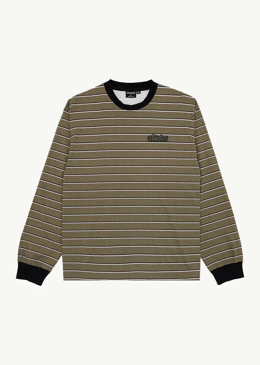 AFENDS ALTITUDE RECYCLED BOXY LONG SLEEVE TEE - STONE STRIPE