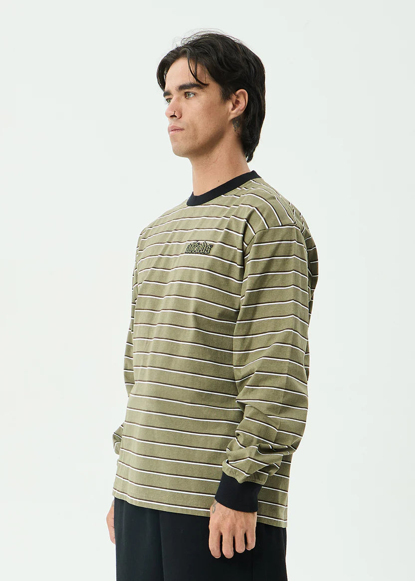 AFENDS ALTITUDE RECYCLED BOXY LONG SLEEVE TEE - STONE STRIPE